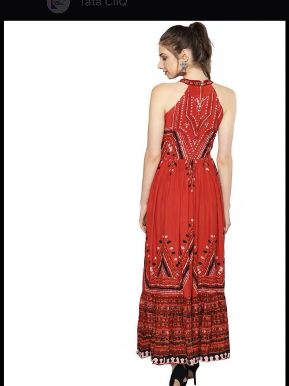 Ritu Kumar Boho Gypsy Beads Halter Maxi Dress Rust coral red - Picture 2 of 5